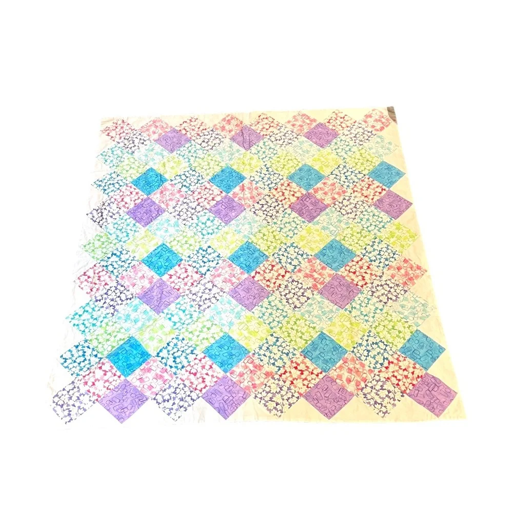 Handmade Patchwork Diamond Reversible Winter Joy, Cotton Quilt, NEW